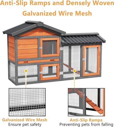 حظيرة الدجاج، تشغيل الدجاج، حظيرة البط الخشبية الصغيرة في الهواء الطلق، بيت الدجاجة بطبقتين، يستخدم في جميع الأحوال الجوية، قفص سمان الدواجن، بيت قفص أرنب للحيوانات الأليفة مع منحدر للحيوانات الصغيرة (أصفر أسود) in Kuwait