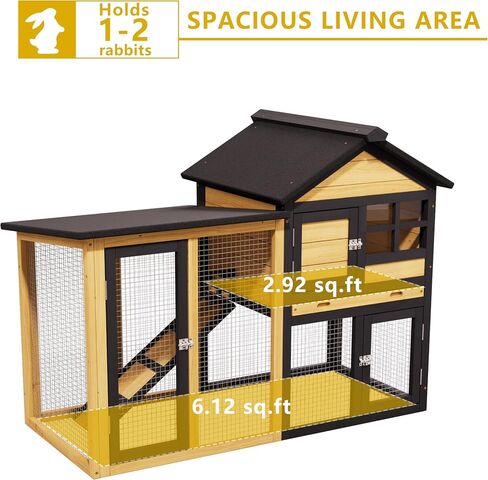 Chicken Coop, Chicken Run,Small Wooden Duck Coop Outdoor 2-Tier Hen House All Weather Used Poultry Quail Cage Rabbit Pet Hutch House with Ramp for Small Animals (Yellow Black) in Saudi Arabia