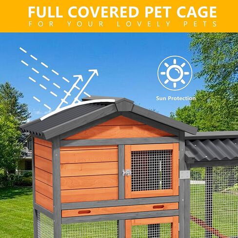 حظيرة الدجاج، تشغيل الدجاج، حظيرة البط الخشبية الصغيرة في الهواء الطلق، بيت الدجاجة بطبقتين، يستخدم في جميع الأحوال الجوية، قفص سمان الدواجن، بيت قفص أرنب للحيوانات الأليفة مع منحدر للحيوانات الصغيرة (أصفر أسود) in Kuwait