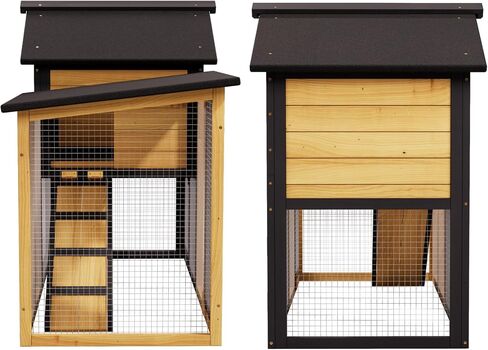 Chicken Coop, Chicken Run,Small Wooden Duck Coop Outdoor 2-Tier Hen House All Weather Used Poultry Quail Cage Rabbit Pet Hutch House with Ramp for Small Animals (Yellow Black) in Saudi Arabia