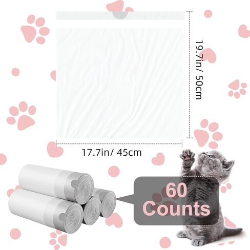 Extra Large Cat Litter Box Liners, Cat Litter Waste Receptacles Bags for Cleanpethome Self Cleaning Litter Box Pet Poop Bags with Drawstring 60 Count in Saudi Arabia