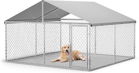 بيت الكلب في الهواء الطلق من Garvee مع غطاء مقاوم للماء والأشعة فوق البنفسجية، حاوية للكلاب مجلفنة، بيت كلب كبير للاستخدام في المزرعة في الفناء الخلفي الخارجي، 10x10x6ft in Kuwait