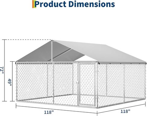 بيت الكلب في الهواء الطلق من Garvee مع غطاء مقاوم للماء والأشعة فوق البنفسجية، حاوية للكلاب مجلفنة، بيت كلب كبير للاستخدام في المزرعة في الفناء الخلفي الخارجي، 10x10x6ft in Kuwait