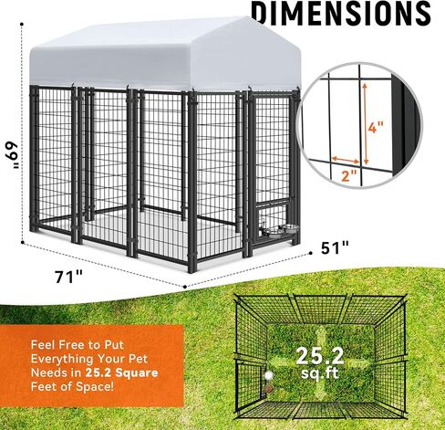Vagger 6x4.3x6FT Outdoor Dog Kennel for Large Dogs,Extra Large Heavy Duty Welded Wire Fence Playpen for Outside,Newly Upgraded Security Door Lock and Panel Connector/UV-Resistant Waterproof Roof Cover in Saudi Arabia