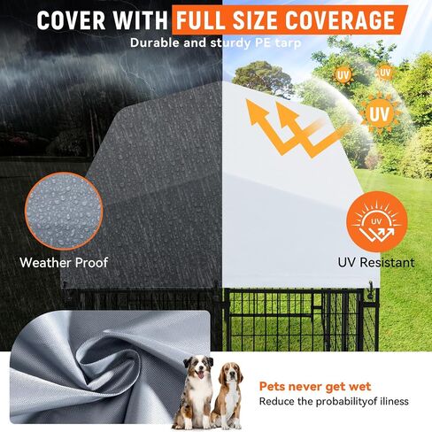 Vagger 6x4.3x6FT Outdoor Dog Kennel for Large Dogs,Extra Large Heavy Duty Welded Wire Fence Playpen for Outside,Newly Upgraded Security Door Lock and Panel Connector/UV-Resistant Waterproof Roof Cover in Saudi Arabia