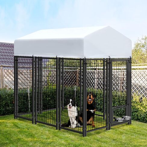 Vagger 6x4.3x6FT Outdoor Dog Kennel for Large Dogs,Extra Large Heavy Duty Welded Wire Fence Playpen for Outside,Newly Upgraded Security Door Lock and Panel Connector/UV-Resistant Waterproof Roof Cover in Saudi Arabia