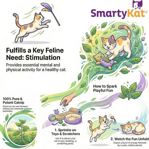 علبة النعناع البري الطبيعية SmartyKat، 100٪ قطط طبيعية للقطط، النعناع البري المجفف الفاخر للقطط الداخلية، مساعد تدريب إيجابي للعب والتمرين، زجاجة شاكر قابلة للإغلاق، 2 أونصة in Kuwait