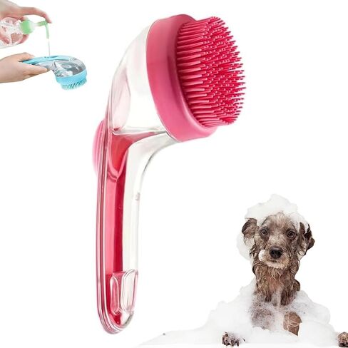 Dog Bath Brush, 2 in 1 Pet Bath Brush Soft Dog Scrubber for Bath with Built-in Shampoo Dispenser for Long Short Haired Dogs Cats Shower in Saudi Arabia