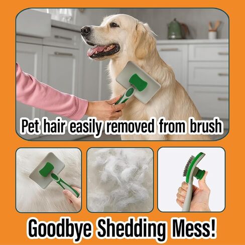 2 Pcs Self Cleaning Slicker Brush & Bath Brush For Dogs and Cats - Skin Friendly Deshedding Dog Brush Suitable For Shedding & Haired Pets, Green in Saudi Arabia