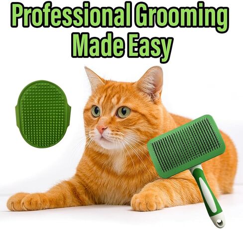 2 Pcs Self Cleaning Slicker Brush & Bath Brush For Dogs and Cats - Skin Friendly Deshedding Dog Brush Suitable For Shedding & Haired Pets, Green in Saudi Arabia