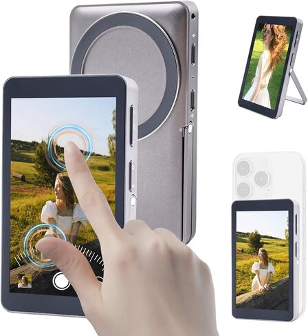 شاشة شاشة Selfie Monitor Selfie Magnetic ، 1080p اللاسلكي اللاسلكي الشاشة صورة شخصية مع تعديل التركيز ، مزامنة الصوت ، زر الصور ومكانة الألومنيوم لدعم Vlog Live Stream Tiktok (أبيض) in Saudi Arabia