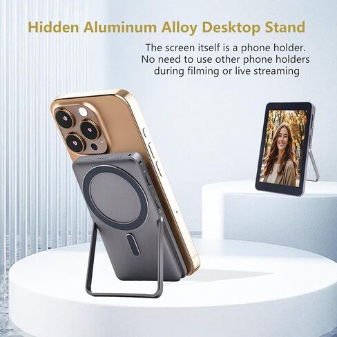 شاشة شاشة Selfie Monitor Selfie Magnetic ، 1080p اللاسلكي اللاسلكي الشاشة صورة شخصية مع تعديل التركيز ، مزامنة الصوت ، زر الصور ومكانة الألومنيوم لدعم Vlog Live Stream Tiktok (أبيض) in Saudi Arabia