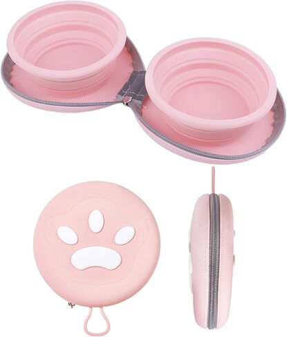 Collapsible Dog Bowls,2-in-1 Pet Bowls with Zipper Carrying Case and Carabiner Clip for Traveling Hiking Camping Walking,Pink in Saudi Arabia