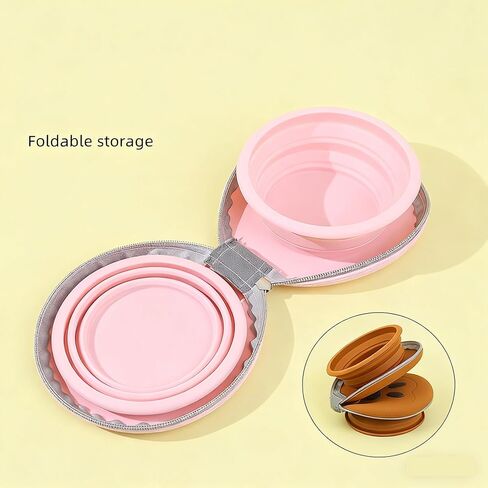 Collapsible Dog Bowls,2-in-1 Pet Bowls with Zipper Carrying Case and Carabiner Clip for Traveling Hiking Camping Walking,Pink in Saudi Arabia
