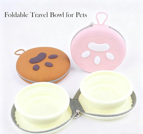 Collapsible Dog Bowls,2-in-1 Pet Bowls with Zipper Carrying Case and Carabiner Clip for Traveling Hiking Camping Walking,Pink in Saudi Arabia