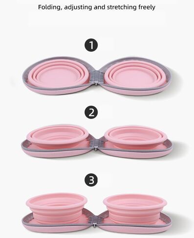Collapsible Dog Bowls,2-in-1 Pet Bowls with Zipper Carrying Case and Carabiner Clip for Traveling Hiking Camping Walking,Pink in Saudi Arabia