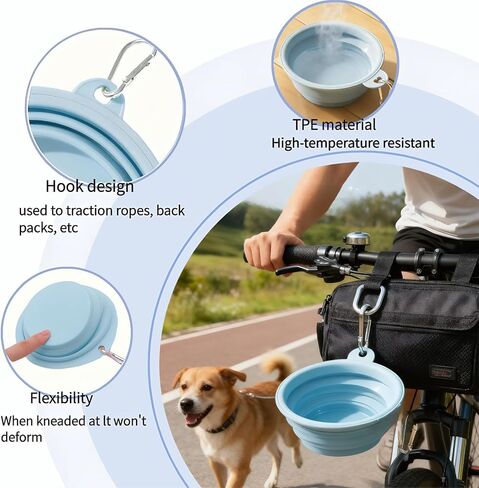 Dog Bowls for Travel,Portable Collapsible Silicone Pet Food Water Bowl,BPA Free Dishwasher Safe Foldable with 1 Carabiner Camping, Hiking Backpacking, Beach in Kuwait