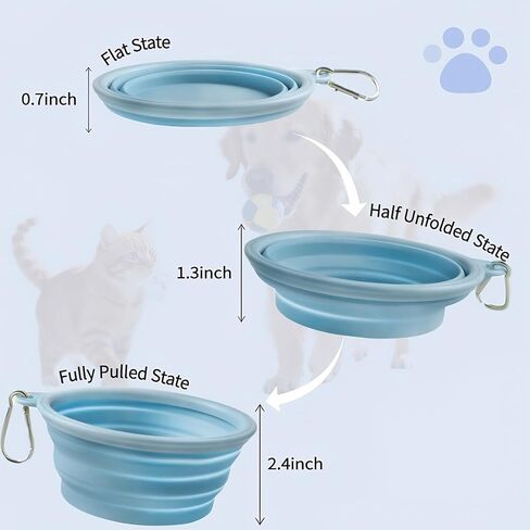 Dog Bowls for Travel,Portable Collapsible Silicone Pet Food Water Bowl,BPA Free Dishwasher Safe Foldable with 1 Carabiner Camping, Hiking Backpacking, Beach in Kuwait