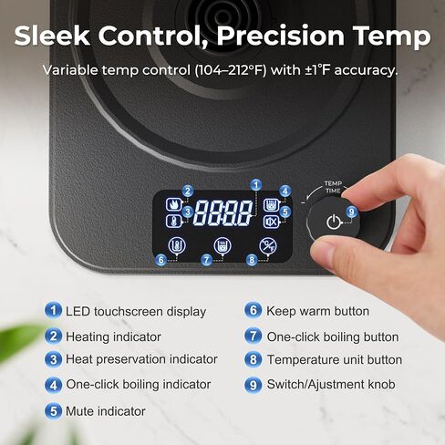 Gooseneck Electric Kettle, ±1°F Precision Control, Smart Altitude Adjustment, 24H Keep Warm, 30-Min Auto Memory, Food Grade Stainless Steel, Pour Over Kettle for Coffee and Tea, 1200W/1.0L in Saudi Arabia