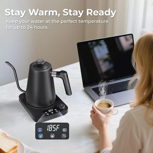 Gooseneck Electric Kettle, ±1°F Precision Control, Smart Altitude Adjustment, 24H Keep Warm, 30-Min Auto Memory, Food Grade Stainless Steel, Pour Over Kettle for Coffee and Tea, 1200W/1.0L in Saudi Arabia