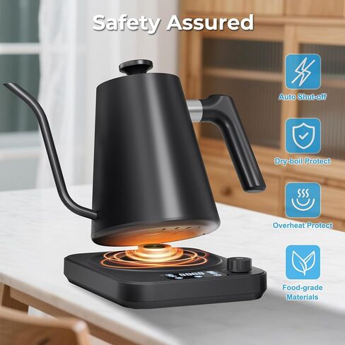 Gooseneck Electric Kettle, ±1°F Precision Control, Smart Altitude Adjustment, 24H Keep Warm, 30-Min Auto Memory, Food Grade Stainless Steel, Pour Over Kettle for Coffee and Tea, 1200W/1.0L in Saudi Arabia