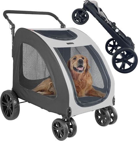 Foldable Pet Jogger Stroller for Large Dogs up to 110 lbs, Universal Wheel Dog Stroller for Single or Multiple Medium and Large Dogs (Grey) in Saudi Arabia