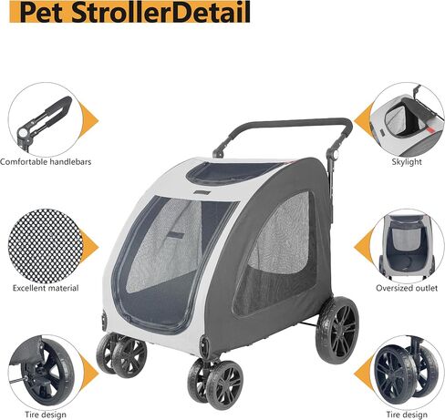 Foldable Pet Jogger Stroller for Large Dogs up to 110 lbs, Universal Wheel Dog Stroller for Single or Multiple Medium and Large Dogs (Grey) in Saudi Arabia