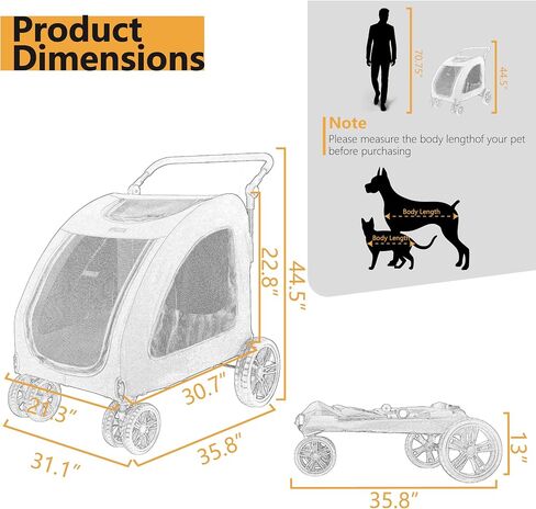 Foldable Pet Jogger Stroller for Large Dogs up to 110 lbs, Universal Wheel Dog Stroller for Single or Multiple Medium and Large Dogs (Grey) in Saudi Arabia