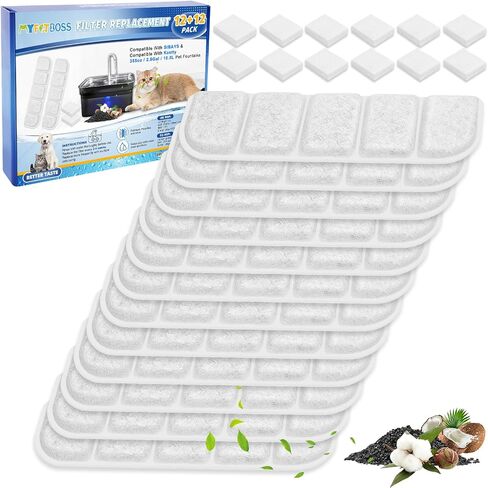 24PCS Dog Water Fountain Filter Fit for Kastty & Compatible with SIBAYS 355oz / 2.8Gal / 10.5L, Sponge and Coconut Carbon for Large Dog Water Bowl Filter Replacement in Saudi Arabia