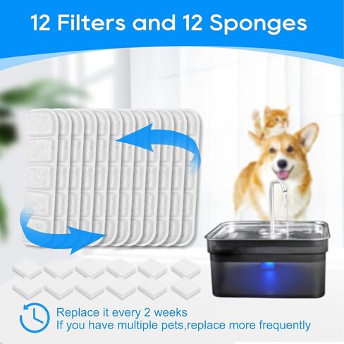 24PCS Dog Water Fountain Filter Fit for Kastty & Compatible with SIBAYS 355oz / 2.8Gal / 10.5L, Sponge and Coconut Carbon for Large Dog Water Bowl Filter Replacement in Saudi Arabia