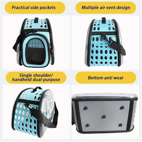 Pet Shoulder Bag Cat Carrier Outdoor Travel Breathable Handbag Puppy & Kitten Transparent Portable Strap(Lake Blue Small Size) in Saudi Arabia