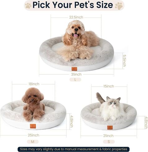 Round Donut Dog Bed – Luxury Orthopedic Dog Beds with Memory Foam – Calming Bolster Pet Bed, Water-Resistant, Washable Plush Cover, Premium Zipper – Small Dogs & Cats (21 Inches) in Saudi Arabia