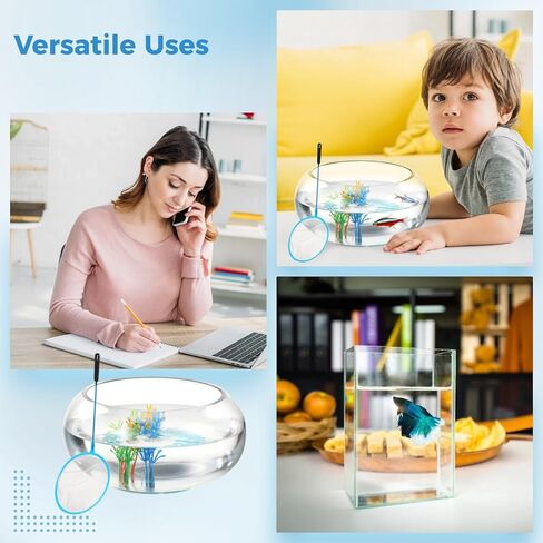 مجموعة أوعية أسماك زجاجية، حوض أسماك زجاجي مستدير مع حصى مضيئة ونباتات صناعية وشبكة، حوض أسماك صغير مزهرية لديكور المنزل والمكتب (شفاف) in Kuwait