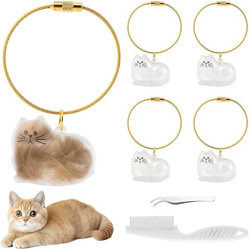 PUXING 5pcs Cat Hair Keepsake Bottles - Cat Hair Keychain w/Tweezers/Comb in Saudi Arabia