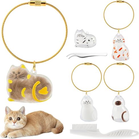 5pcs Cat Fur Storage Bottle Cat Hair Keychain Cats Hair Holder Keychain Bottle Pendants Capsule Toys Pet Hairs Container with Tweezers/Comb(Color:A) in Saudi Arabia