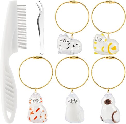 5pcs Cat Fur Storage Bottle Cat Hair Keychain Cats Hair Holder Keychain Bottle Pendants Capsule Toys Pet Hairs Container with Tweezers/Comb(Color:A) in Saudi Arabia