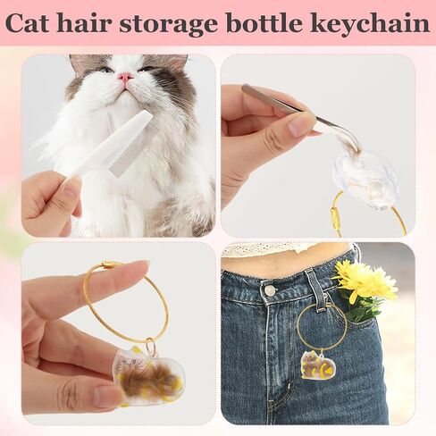 5pcs Cat Fur Storage Bottle Cat Hair Keychain Cats Hair Holder Keychain Bottle Pendants Capsule Toys Pet Hairs Container with Tweezers/Comb(Color:A) in Saudi Arabia