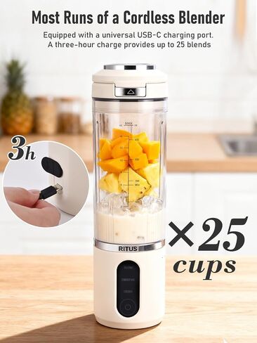 RITUS VORTEX Pro Portable Blender,Personal Blender w/Removable Vessel-for-Smoothies Blend Ice Crush 3 Programs,Cordless 20oz BPA Free Vessel Magnetic-Ring Dishwasher Safe, Leakproof，Grey in Kuwait