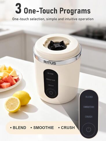 RITUS VORTEX Pro Portable Blender,Personal Blender w/Removable Vessel-for-Smoothies Blend Ice Crush 3 Programs,Cordless 20oz BPA Free Vessel Magnetic-Ring Dishwasher Safe, Leakproof，Grey in Kuwait