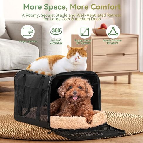 Petsfit Travel Pet Carrier للقطط الكبيرة (حتى 20 رطلاً)، حامل سفر للسيارة للكلاب ذو جوانب ناعمة مع إبزيم حاصل على براءة اختراع وبطانة ناعمة، مثالي لرحلات الطريق بالسيارة، 19 × 12 × 12 بوصة، رمادي in Saudi Arabia