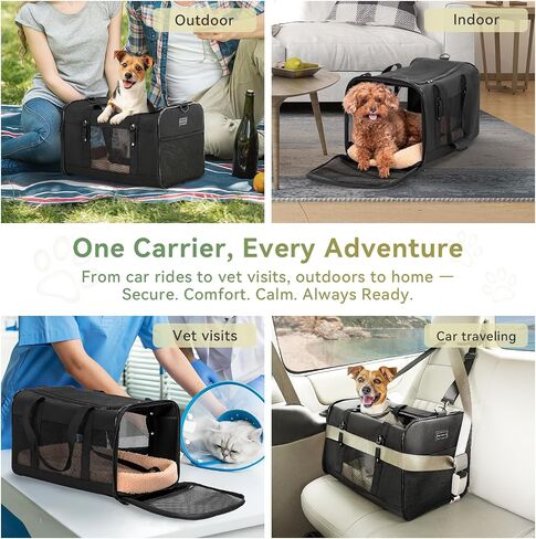 Petsfit Travel Pet Carrier للقطط الكبيرة (حتى 20 رطلاً)، حامل سفر للسيارة للكلاب ذو جوانب ناعمة مع إبزيم حاصل على براءة اختراع وبطانة ناعمة، مثالي لرحلات الطريق بالسيارة، 19 × 12 × 12 بوصة، رمادي in Saudi Arabia