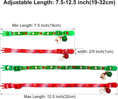 Christmas Cat Collars 2-Pack with Breakaway Safety Buckle, Adjustable 7.5-12.5 Inch Festive Kitten Collars with Removable Bell, Santa & Snowflake Design (Red+Green) in Saudi Arabia
