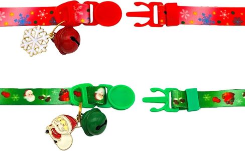 Christmas Cat Collars 2-Pack with Breakaway Safety Buckle, Adjustable 7.5-12.5 Inch Festive Kitten Collars with Removable Bell, Santa & Snowflake Design (Red+Green) in Saudi Arabia
