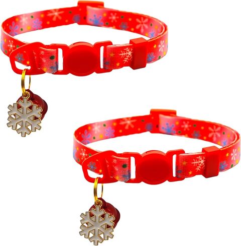 Christmas Cat Collars 2-Pack with Breakaway Safety Buckle, Adjustable 7.5-12.5 Inch Festive Kitten Collars with Removable Bell, Santa & Snowflake Design (Red+Green) in Saudi Arabia