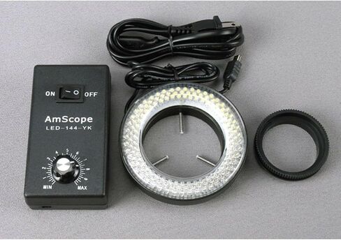 AmScope SM-1TSZ-144S Professional Trinocular Stereo Zoom Microscope, WH10x Eyepieces, 3.5X-90X Magnification, 0.7X-4.5X Zoom Objective, 144-Bulb LED Ring Light, Pillar Stand, 110V-240V, Includes 0.5X and 2.0X Barlow Lenses in Saudi Arabia