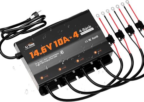 LiTime 2-Bank 10A (10A/Bank) Dual Smart Battery Charger, 14.6V LiFePO4 Battery Charger AC-DC Charger with Fuse, LED Indicator for RV, Boat, Motorcycle, Lawn Mower, Trolling motor and Lead Acid Battery in Kuwait