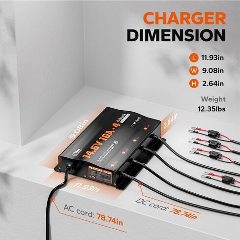 LiTime 2-Bank 10A (10A/Bank) Dual Smart Battery Charger, 14.6V LiFePO4 Battery Charger AC-DC Charger with Fuse, LED Indicator for RV, Boat, Motorcycle, Lawn Mower, Trolling motor and Lead Acid Battery in Kuwait