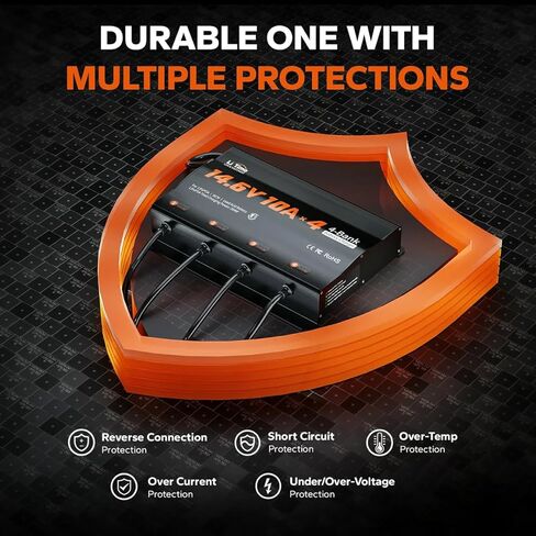 LiTime 2-Bank 10A (10A/Bank) Dual Smart Battery Charger, 14.6V LiFePO4 Battery Charger AC-DC Charger with Fuse, LED Indicator for RV, Boat, Motorcycle, Lawn Mower, Trolling motor and Lead Acid Battery in Kuwait