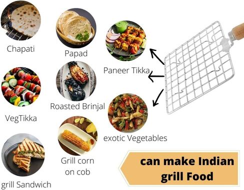 Expresso Papad Jali Roast, Paneer Grill, Roti Maker, Barbeque Jali Roaster Chapati Toast Grill Wooden Handle Vegetable tandoor net, Baigan Bharta (Combo) in Saudi Arabia
