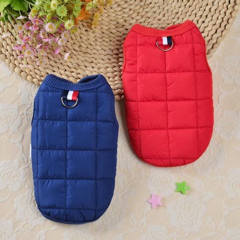 2 Pack Dog Winter Coat for Small Dogs Warm Windproof Puppy Jacket with Leash Ring XS–XXL Cold Weather Pet Outfit for Outdoor Walks (Blue + Red, Small) in Saudi Arabia